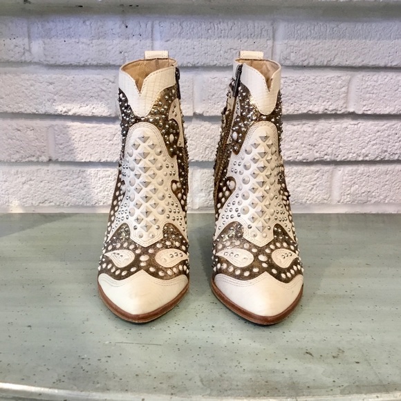 Frye Remy Deco White Leather Studded Booties - Picture 2 of 8